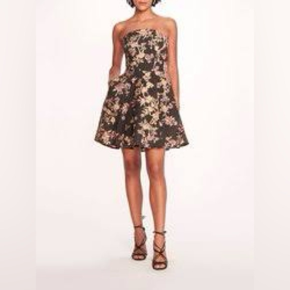 Marchesa Notte Black Floral Strapless Minidress‎ Sz. 12